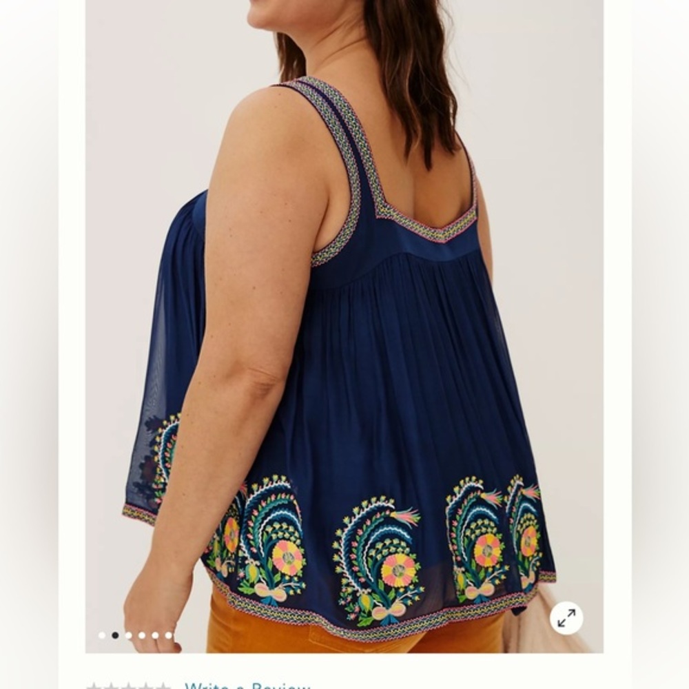 Anthropologie Navy Embroidered Sleeveless Tank Top